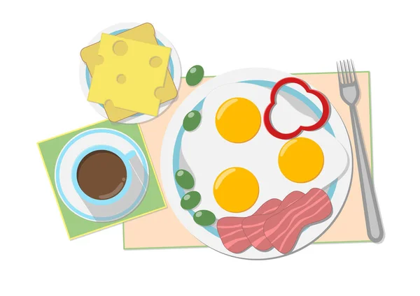 Векторная Иллюстрация Вектор Вкусный Завтрак Нежных Тонах Кофе Жареные Яйца — стоковый вектор