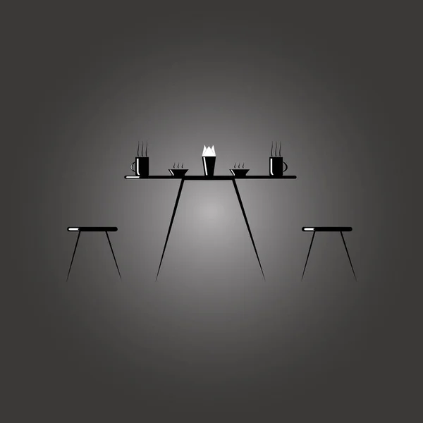 Illustration Vectorielle Minimalisme Table Noire Avec Des Tasses Assiettes Fumantes — Image vectorielle