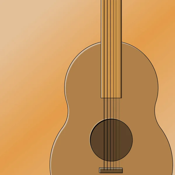 Ilustração vetorial de um deck de guitarra com parte de fingerboard e cordas de perto contra um fundo de gradiente marrom claro —  Vetores de Stock