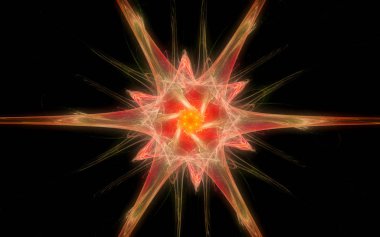 siyah bir arka plan üzerinde yanan bir orta ile parlak kırmızı ve turuncu enerji yıldızı