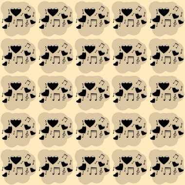 müzikal semboller, notlar, bej arka plan üzerinde vurgular ile siyah renk tiz clef ile beş kalpleri illüstrasyon arka plan görüntüsü