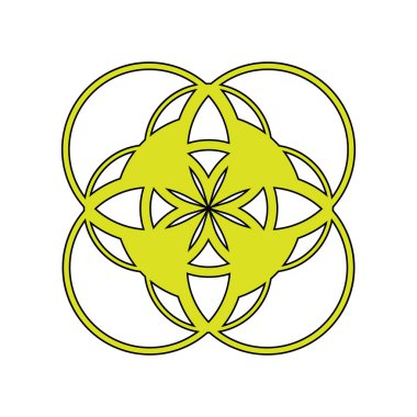 illüstrasyon soyut bir amblem, logo, beyaz bir arka plan üzerinde siyah bir kontur ile sarı renk geometrik figürleroluşan bir sembol