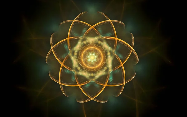 Siyah arka planda farklı renklerde çeşitli geometrik şekillerden oluşan taç yaprakları olan soyut, fantastik bir çiçek.