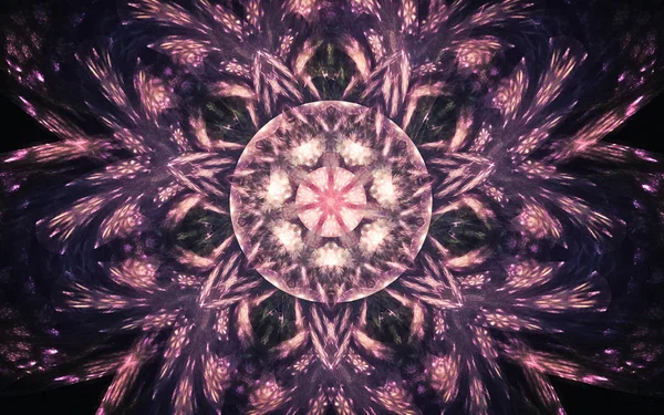 Abstrato fantástico flor simétrica com pétalas consistindo de uma variedade de formas geométricas de cores diferentes em um fundo preto — Fotografia de Stock