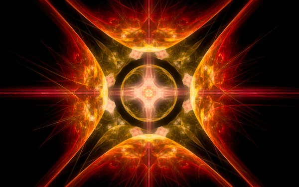 Siyah Zemin Üzerinde Birçok Işınlar Bulunan Fantastik Bir Yıldızın Soyut — Stok fotoğraf