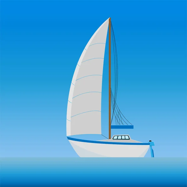 Vector Illustration Drawing White Yacht Cockpit Open Sail Standing Water — Stock Vector