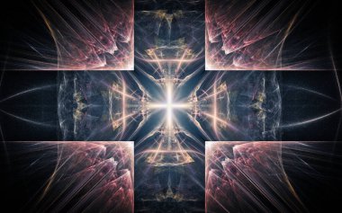 Siyah zemin üzerinde birçok ışınlar bulunan fantastik bir yıldızın soyut çizimi.