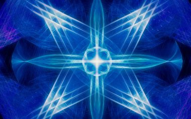 Siyah zemin üzerinde birçok ışınlar bulunan fantastik bir yıldızın soyut çizimi.