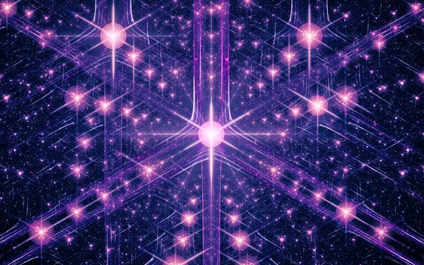 Siyah zemin üzerinde birçok ışınlar bulunan fantastik bir yıldızın soyut çizimi.