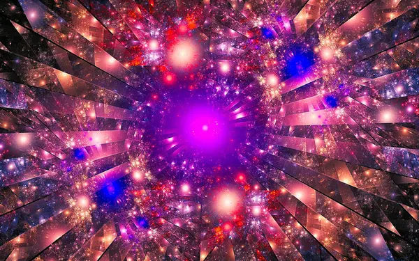 Abstract Illustration Fantastic Kaleidoscope Colored Glowing Balls Lines Diverging Center — Stock Photo, Image