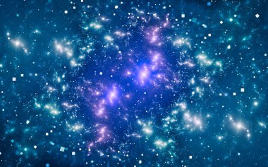 soyut illüstrasyon arkaplan resmi fantastik dış uzay birçok renkli yıldız, nebula, parlak kuasarlar arka planda.