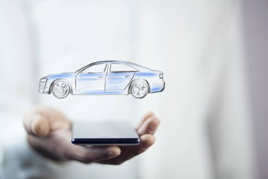 İşadamı ile telefon ve araba simgesi üzerinde 
