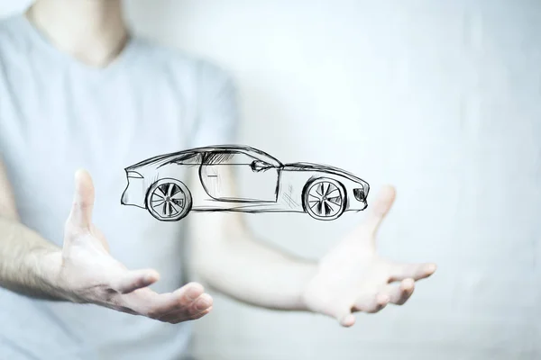 Man Hands Holding Car Icon — Stock Photo, Image