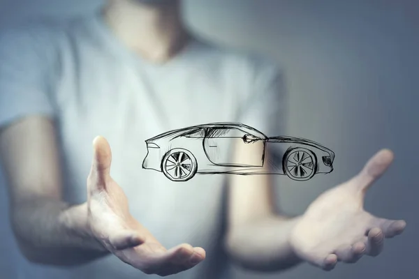 Man Hands Holding Car Icon — Stock Photo, Image