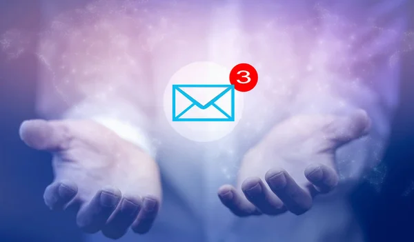 mail marketing concept. hands with   mail icon