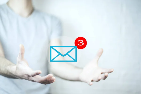 mail marketing concept. hands with   mail icon