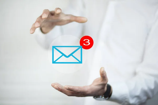 mail marketing concept. hands with   mail icon