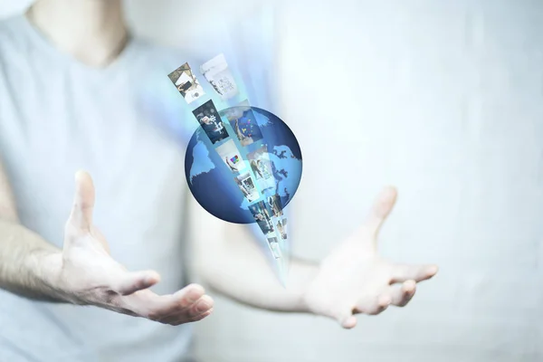 Business Man Hands Globe Technology Concept — Stock Photo, Image