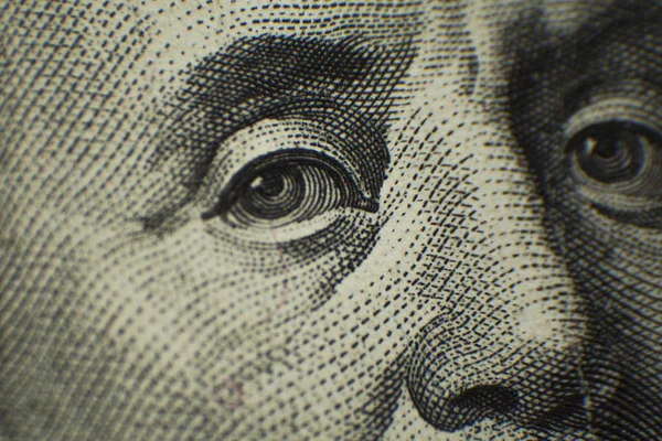 Portrait Ben Franklin Sur Billet 100 Macro — Photo