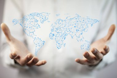 işadamı ile Dünya Haritası, yakın çekim