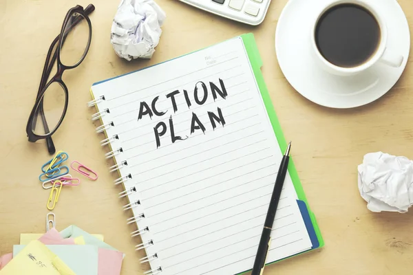 Action Plan Text Skriven Anteckningsboken — Stockfoto