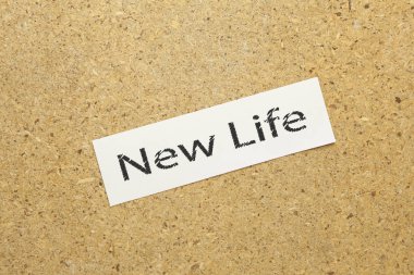 Kağıt üzerinde kahverengi zemin üzerinde yazılı yeni hayat metin