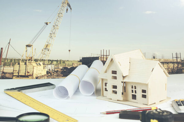 architect working table with modern building