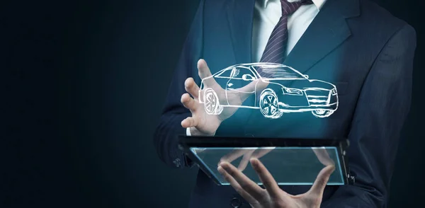 Male Hand Modern Digital Tablet Car — Stock Photo, Image