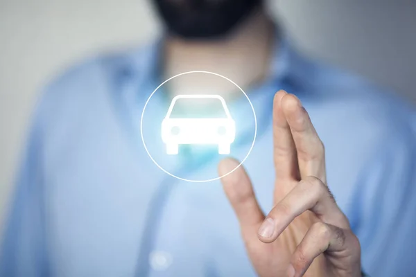 man hand car in  screen in bokeh background