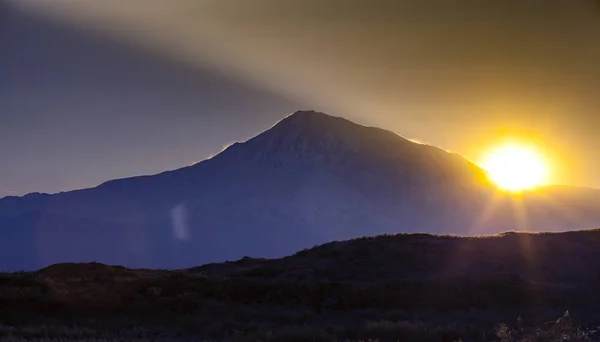 Sunset Color Mountain Silhouette Rays — Stock Photo, Image