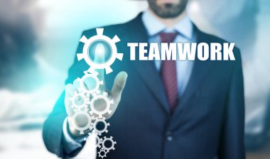 ekip çalışması metin üstünde perde dokunmadan iş adamı