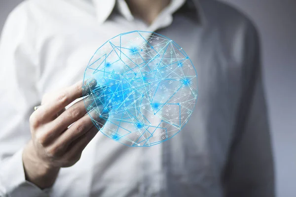 Young Business Man Drawing Global Network Connection — Stock Photo, Image