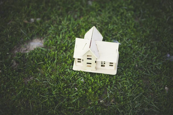 Wooden House Model Green Grass — Stock Photo, Image