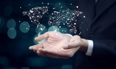 işadamı ile bir dünya harita simgesi