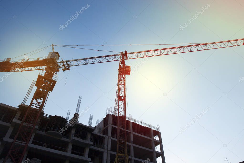 construction site,crane in city at sunny day
