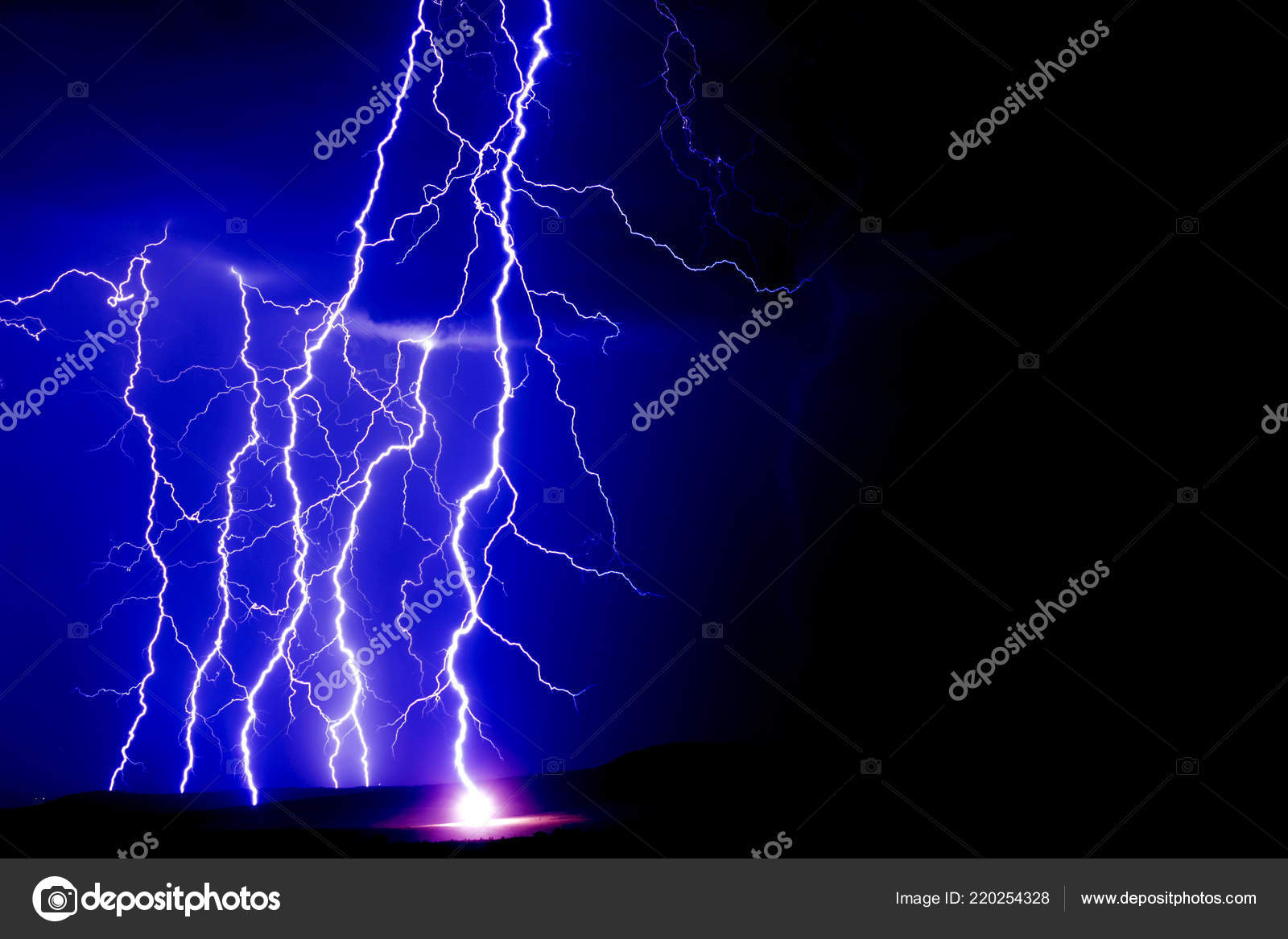 Lightning Strike Dark Blue Background Stock Photo Image By C Tiko0305