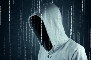 hacker isloated siyah arka plan üzerinde ikili kodları ile