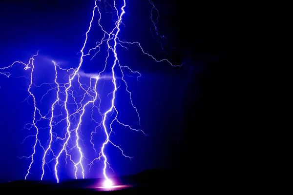 Lightning Strike Dark Blue Background — Stock Photo, Image