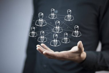 genç işadamı eller sosyal net anlayışı ile