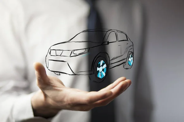 Male Hand Presenting Car Icon — Stock Photo, Image