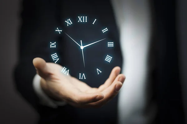 Hombre Negocios Con Icono Del Reloj Por Encima Mano —  Fotos de Stock