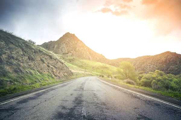 Empty Term Rural Asphalt Road Bright Shining Sun — Stock Photo, Image