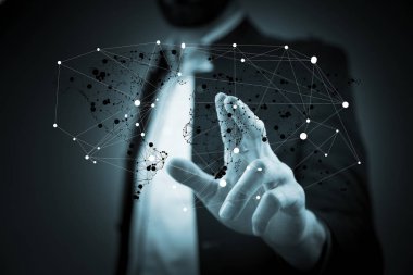 Dünya Haritası ekranında dokunmadan iş adamı. bağlantı kavramı