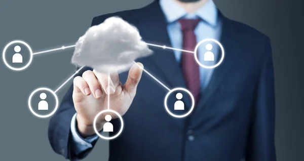 Business man touching cloud with  hand. social network concept
