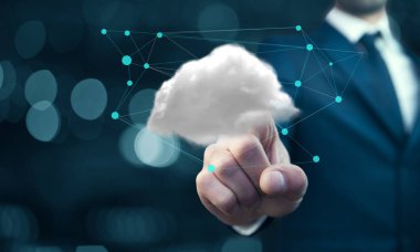 Bulut bilgi işlem kavramı kopya alanı ve erkek el ile