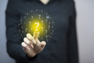   soru işaretleri dokunmadan işadamı el