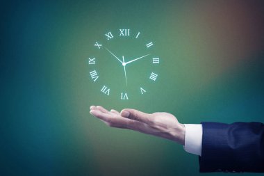 saat simgesi ile genç işadamı 