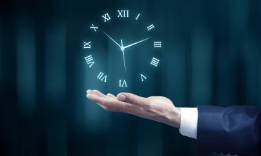 saat simgesi ile genç işadamı 