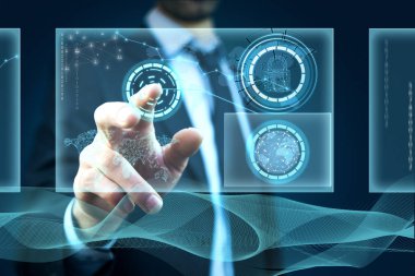 Dijital ekran dokunaklı iş adamı