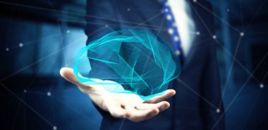 Dijital insan beyni simgesi olan işadamı 